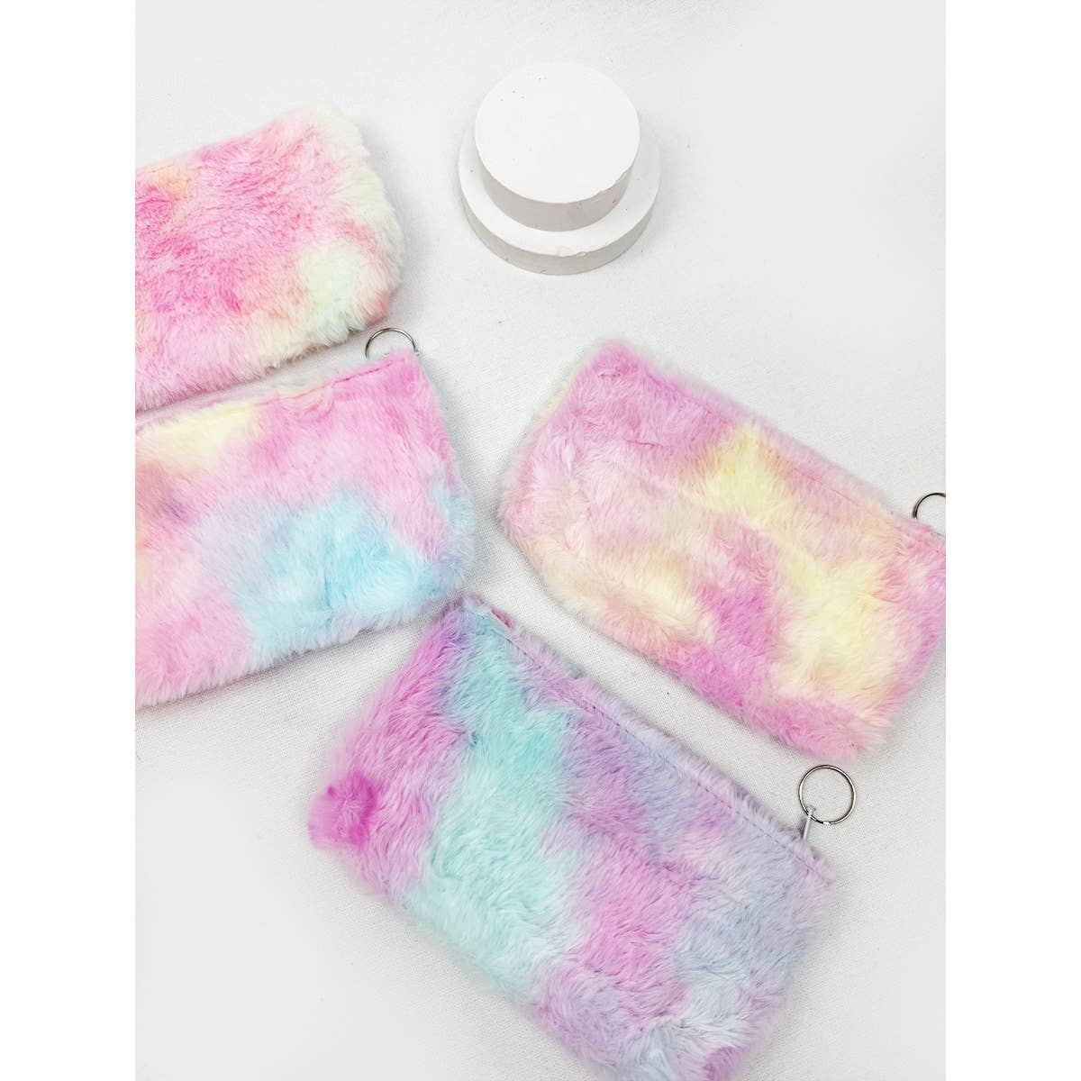 Tie Dyed Faux Fur Coin Purse with Key Ring