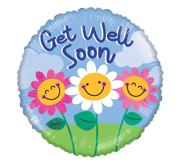 18" PKG GWS GET WELL SOON DAISIES ROUND NO HELIUM