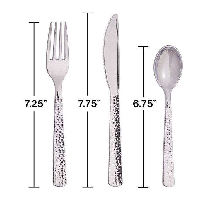 Silver Metallic Hammered Assorted Cutlery, 24/Pkg
