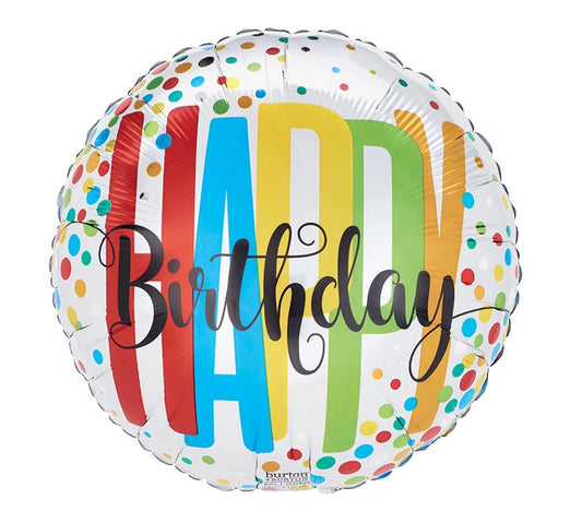 17"PKG BIRTHDAY DOTS ON WHITE