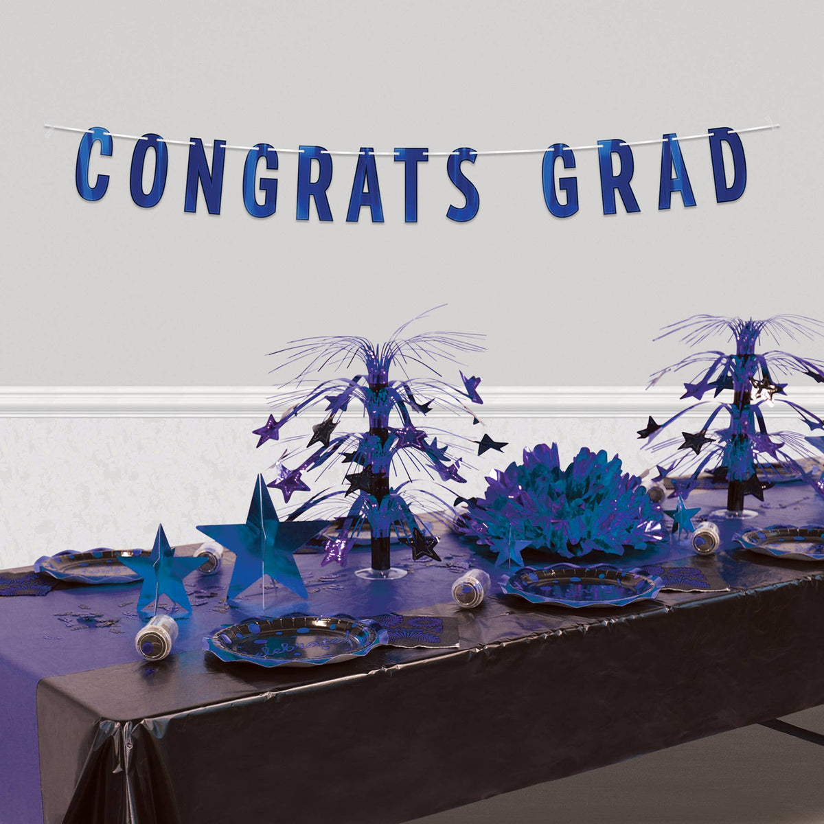 Blue Foil "Congrats Grad" Streamer, 6¾" x 5'