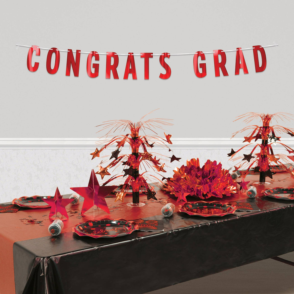 Red Foil "Congrats Grad" Streamer, 6¾" x 5'