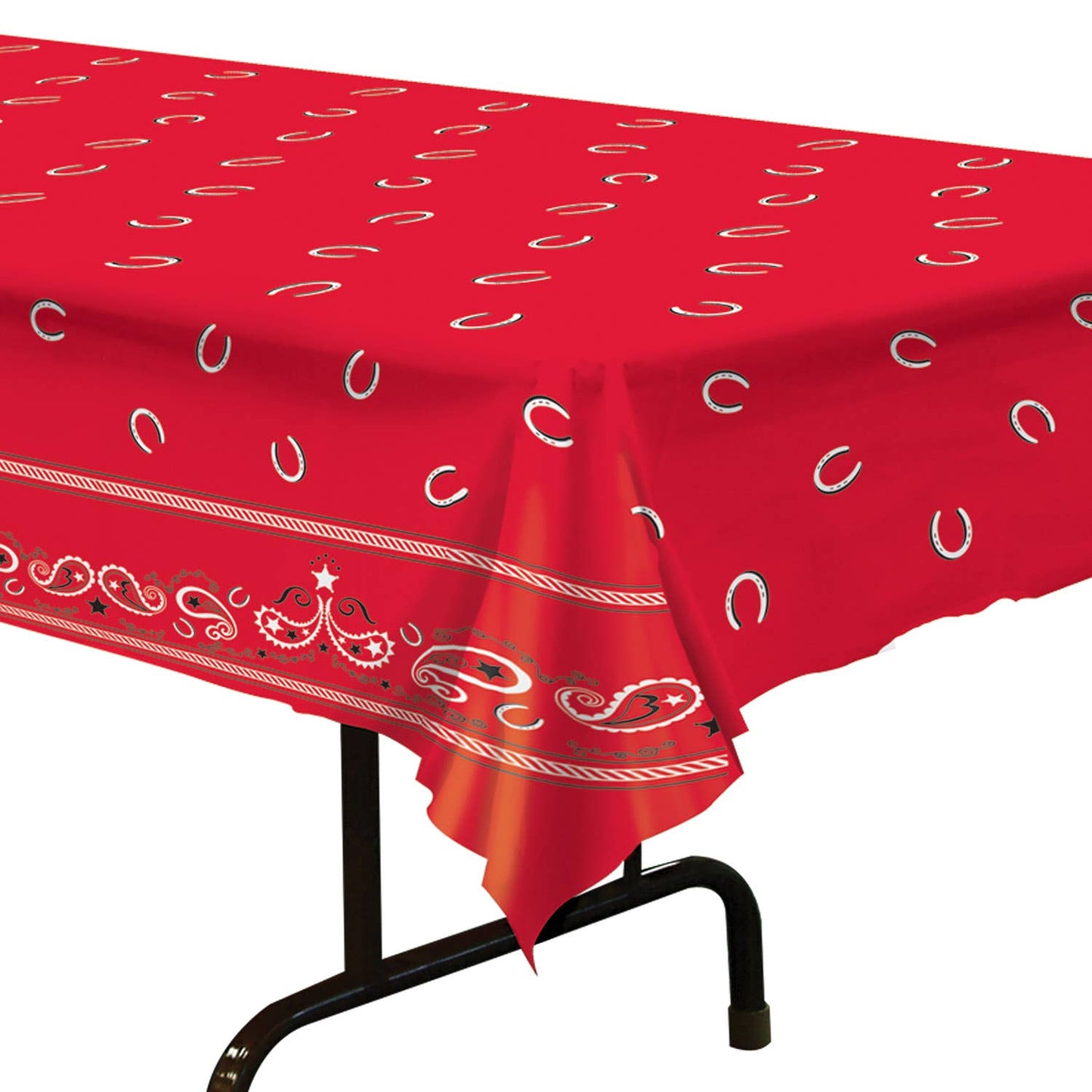 Western Red Bandana Plastic Disposable Tablecover 54" x 108"