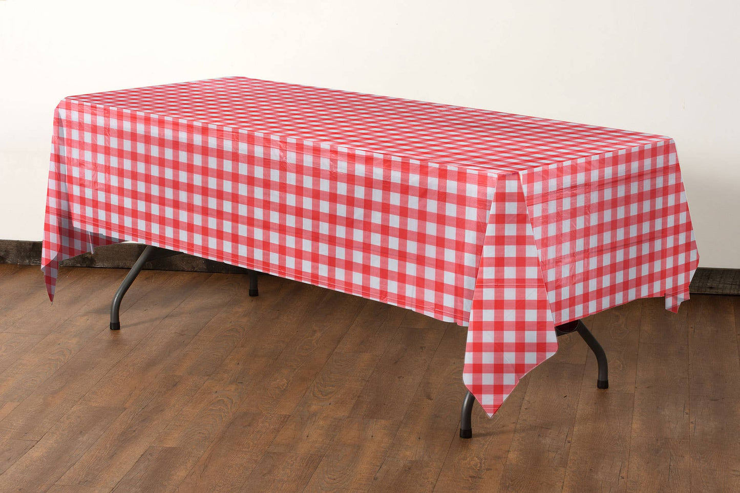 Red gingham 54 in. x 108 in. Rectangle Plastic table cover