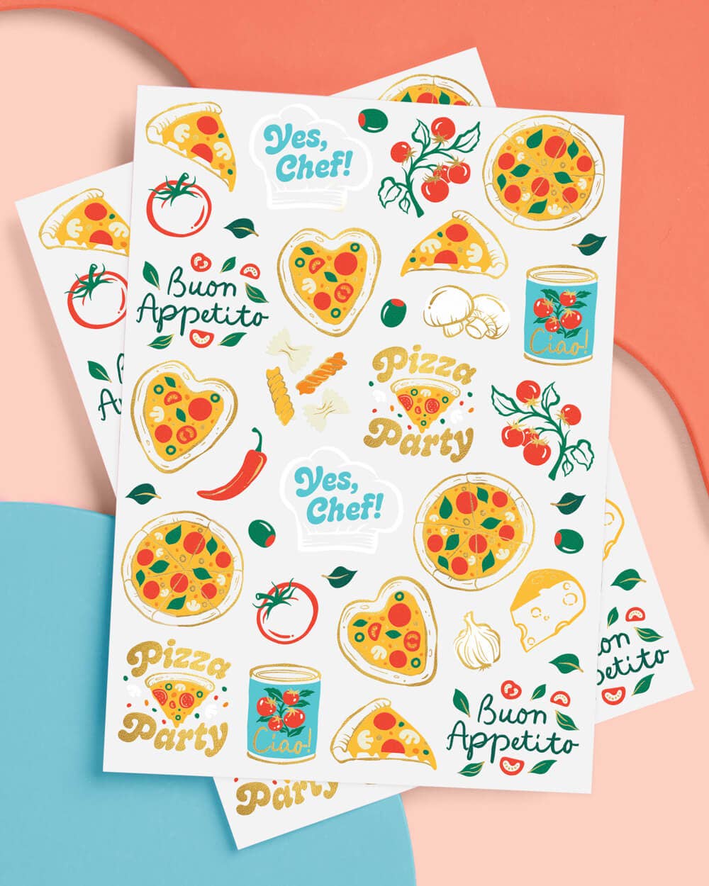 Pizza Party Tats - 72 temporary tattoos, kids, italian