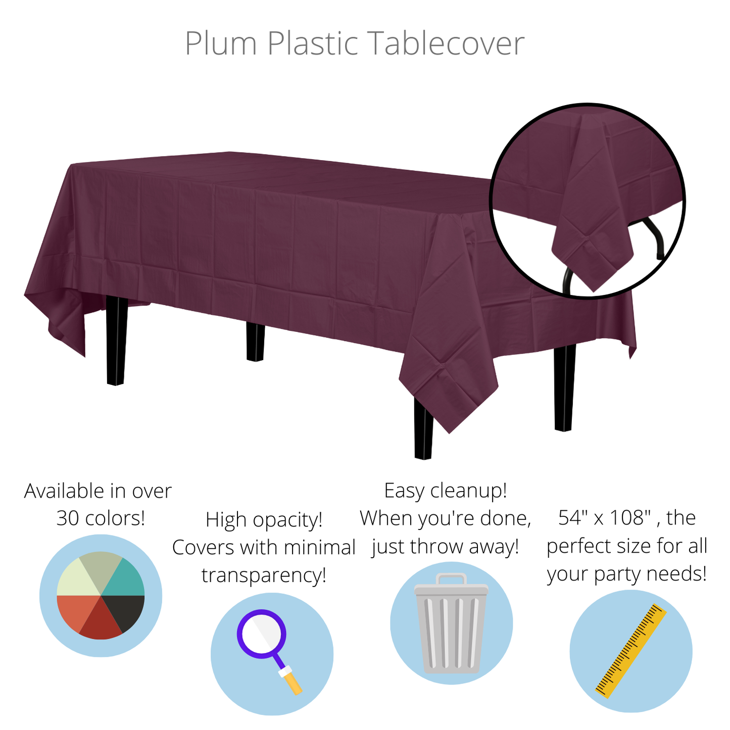 Plum Disposable Plastic Tablecloth - 54 in. x 108 in.