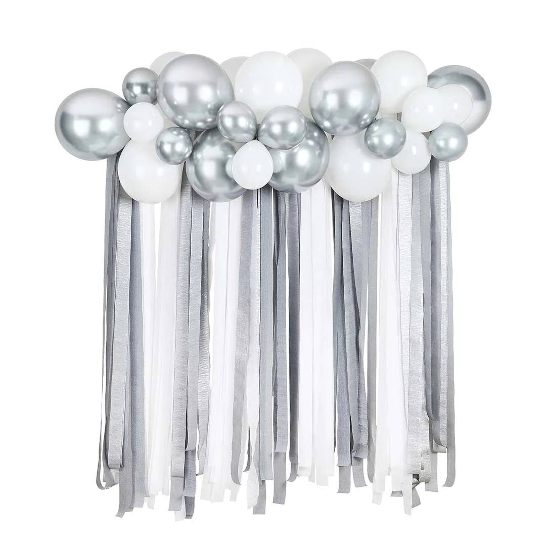 Silver Metallic Balloon & Streamer Backdrop Set