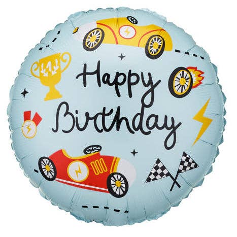 Racing Happy Birthday Round Foil Balloon 18 in. - PartyDeco USA
