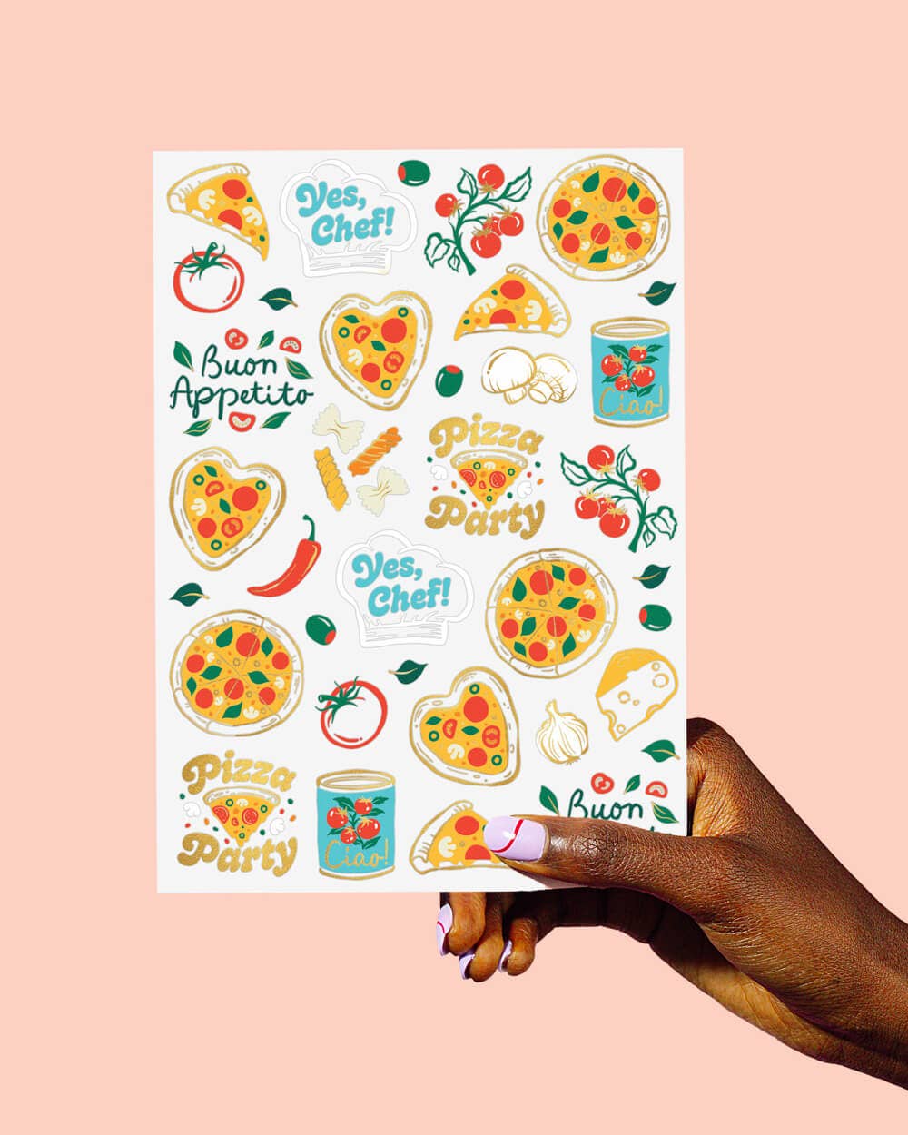 Pizza Party Tats - 72 temporary tattoos, kids, italian