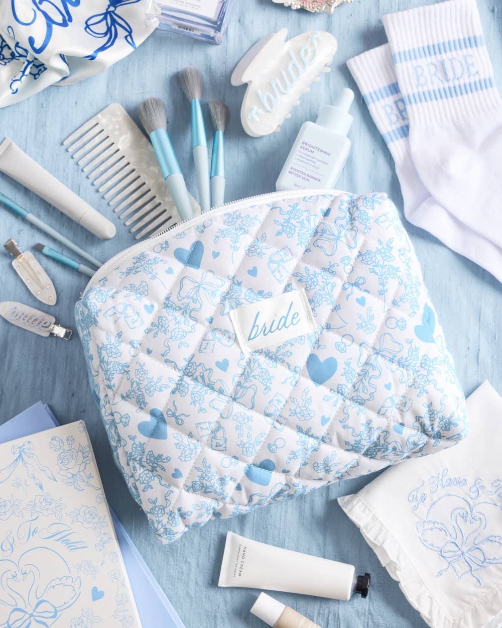 Quilted Cosmetic Bag - Bridal, Bachelorette, Something Blue