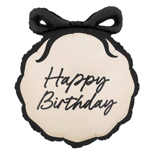 Happy Birthday Black Bow Round Foil Balloon 18 in.