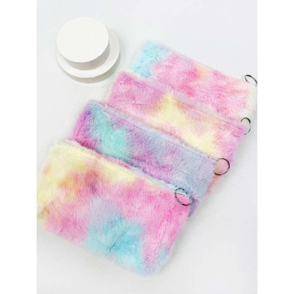Tie Dyed Faux Fur Coin Purse with Key Ring