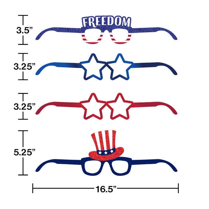 Patriotic Fourth of July Deluxe Paper Eyeglasses, 4/Pkg
