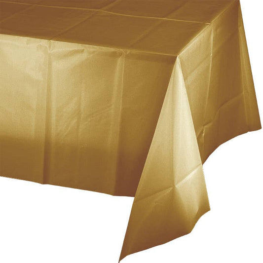 Glittering Gold Plastic Table Covers 54" x 108", 1/Pkg