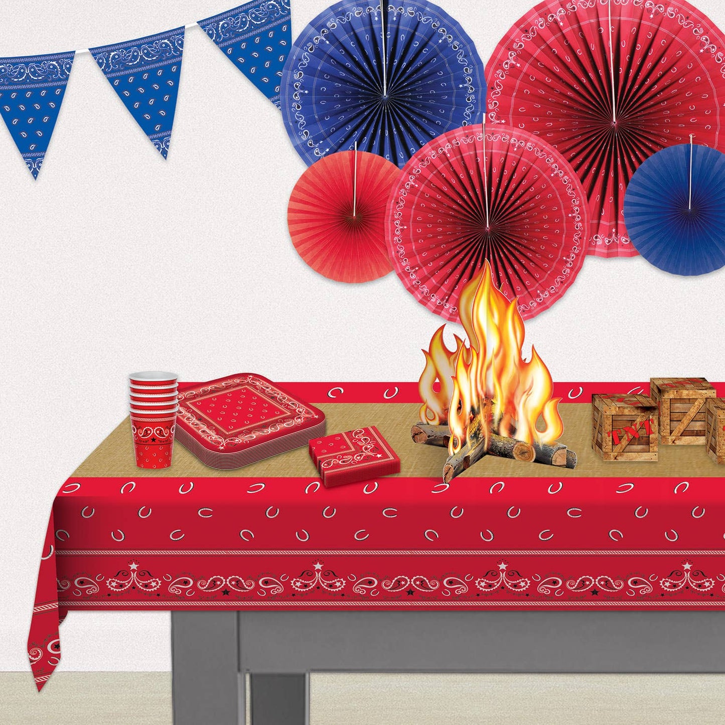 Western Red Bandana Plastic Disposable Tablecover 54" x 108"