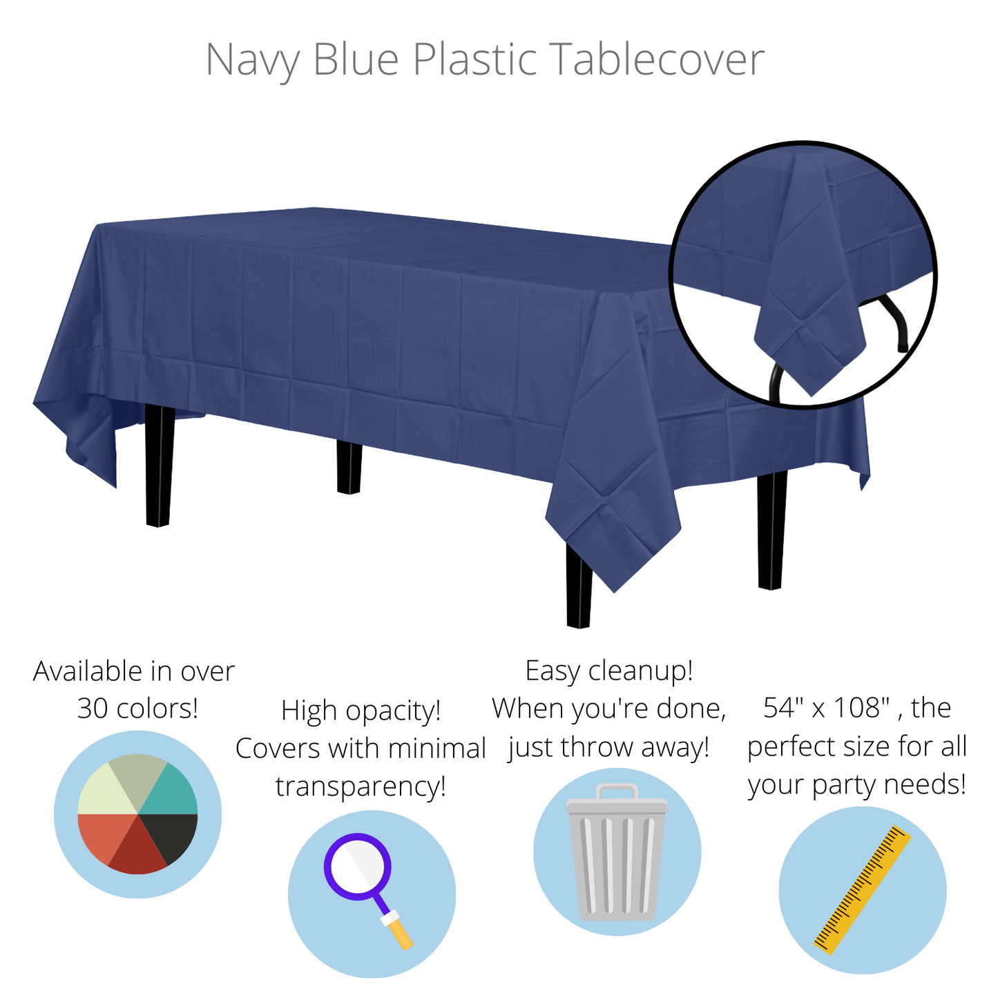 Navy Blue Disposable Plastic Tablecloth - 54 in. x 108 in.