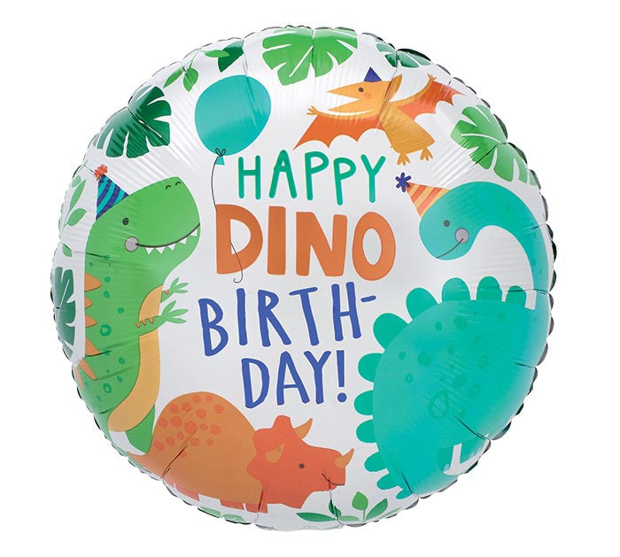 Dino Happy Birthday Round Foil Balloon 18 in.