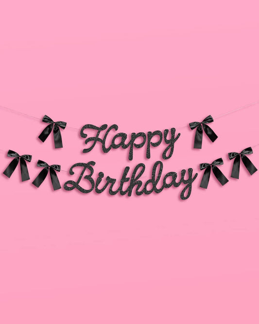 Happy Birthday Black Bow Banner