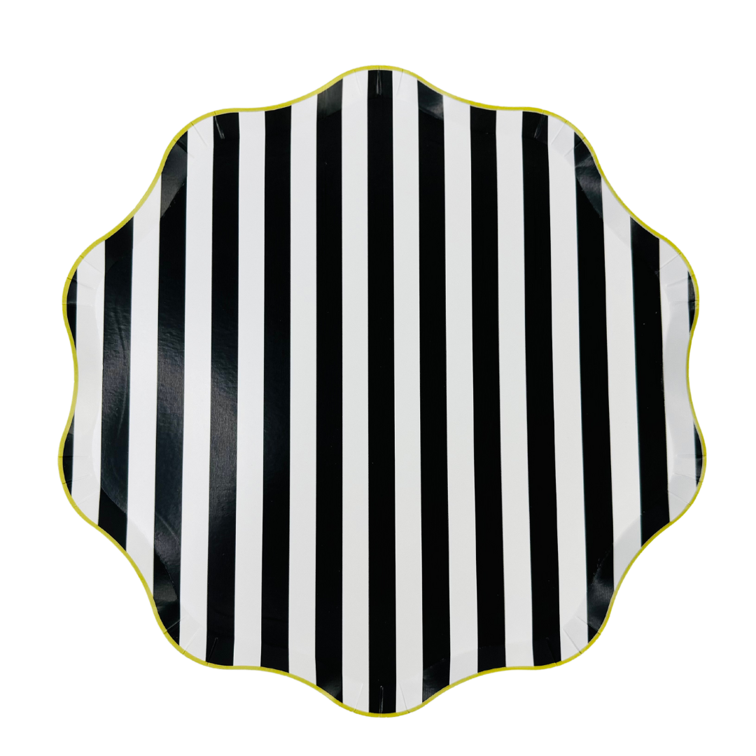 Black & White Halloween Scalloped Striped Plate