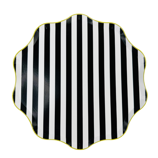 Black & White Halloween Scalloped Striped Plate