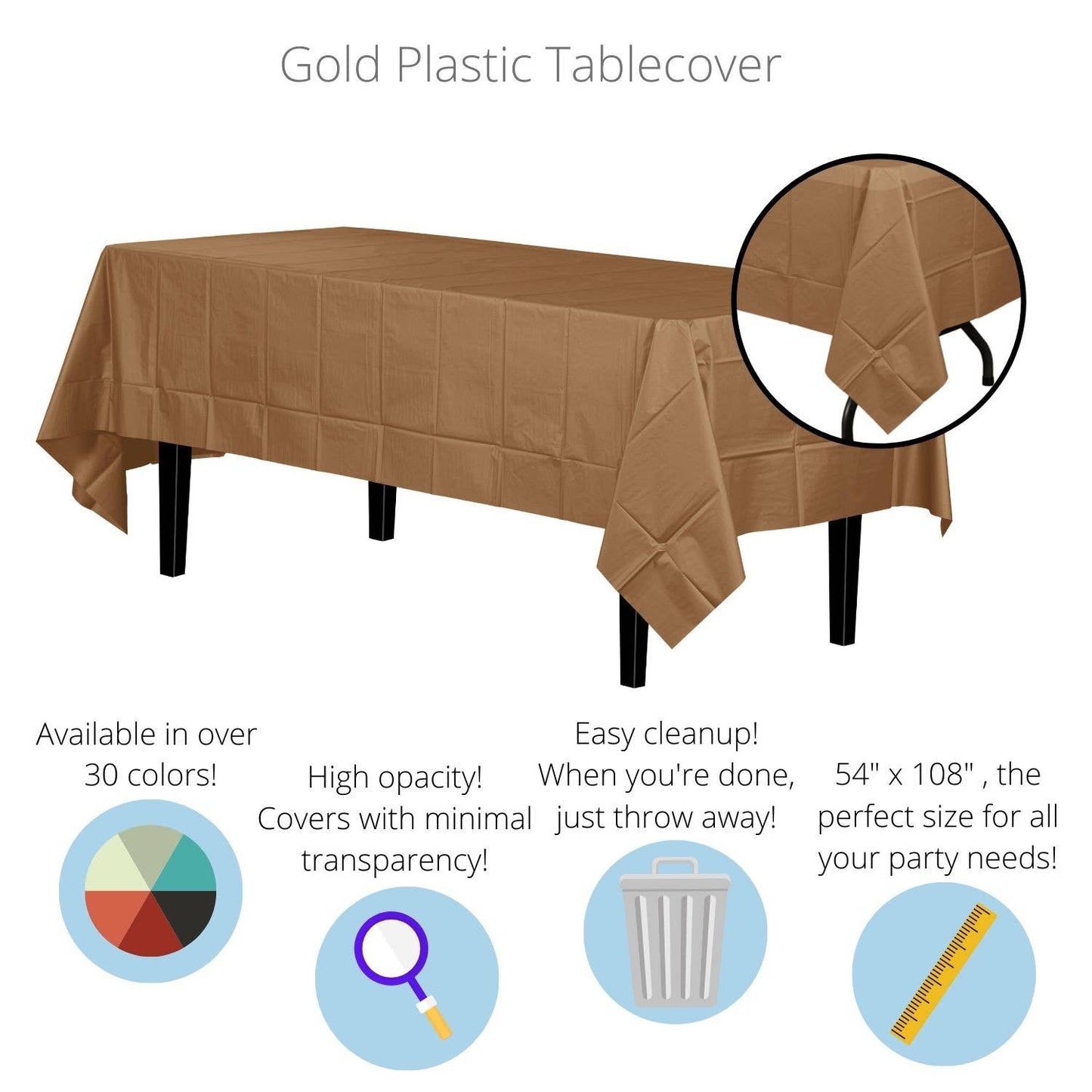 Gold Disposable Plastic Tablecloth - 54 in. x 108 in.