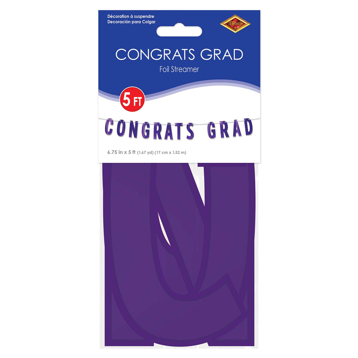 Purple Foil "Congrats Grad" Streamer, 6¾" x 5'