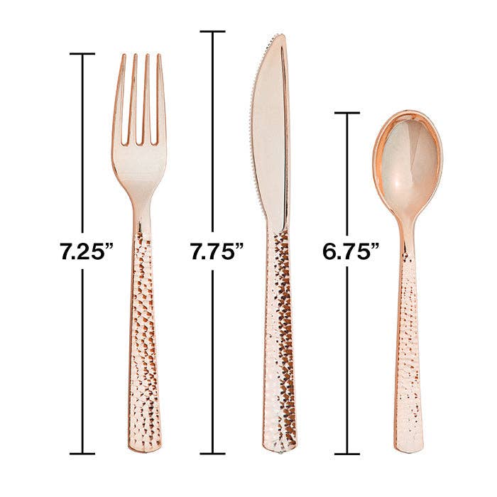 Rose Gold Metallic Hammered Assorted Cutlery, 24/Pkg