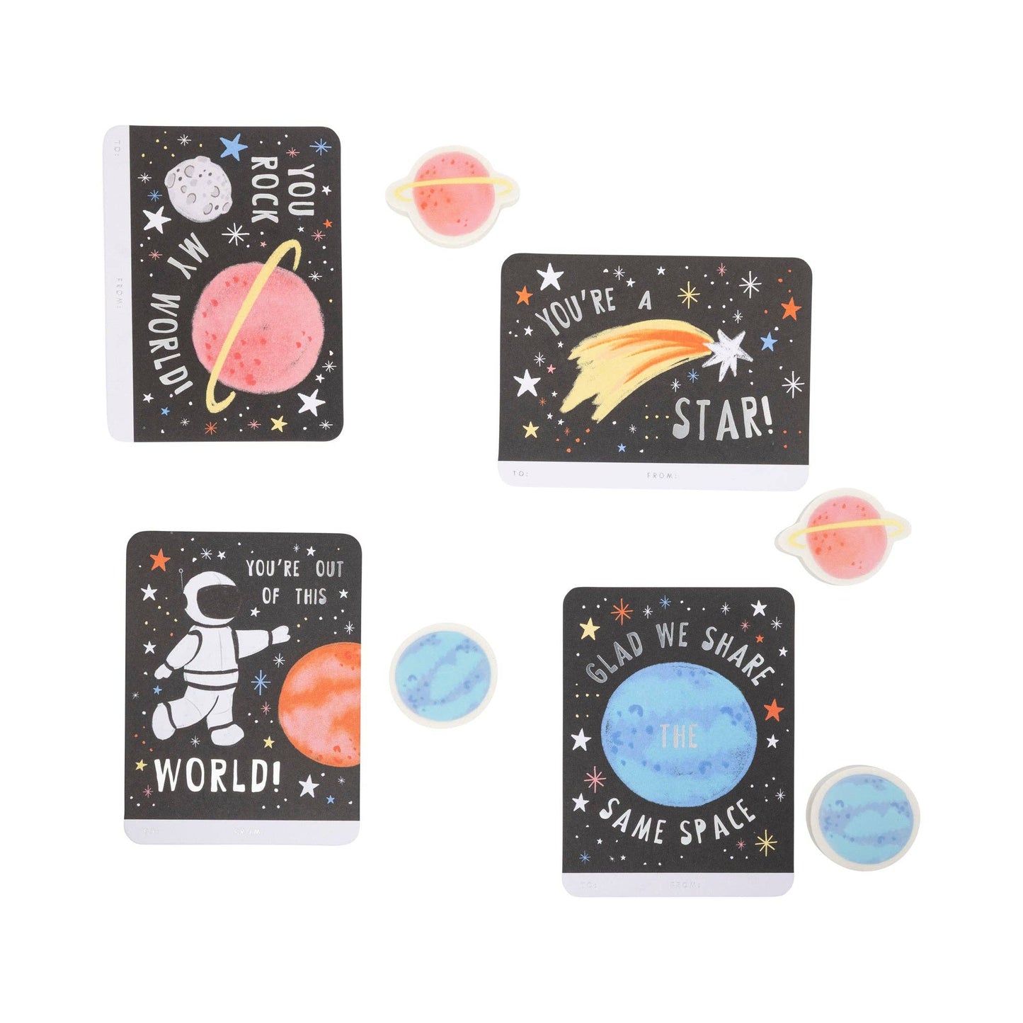 PLKC163 - Space Valentine's Cards and Eraser Set (12 each)