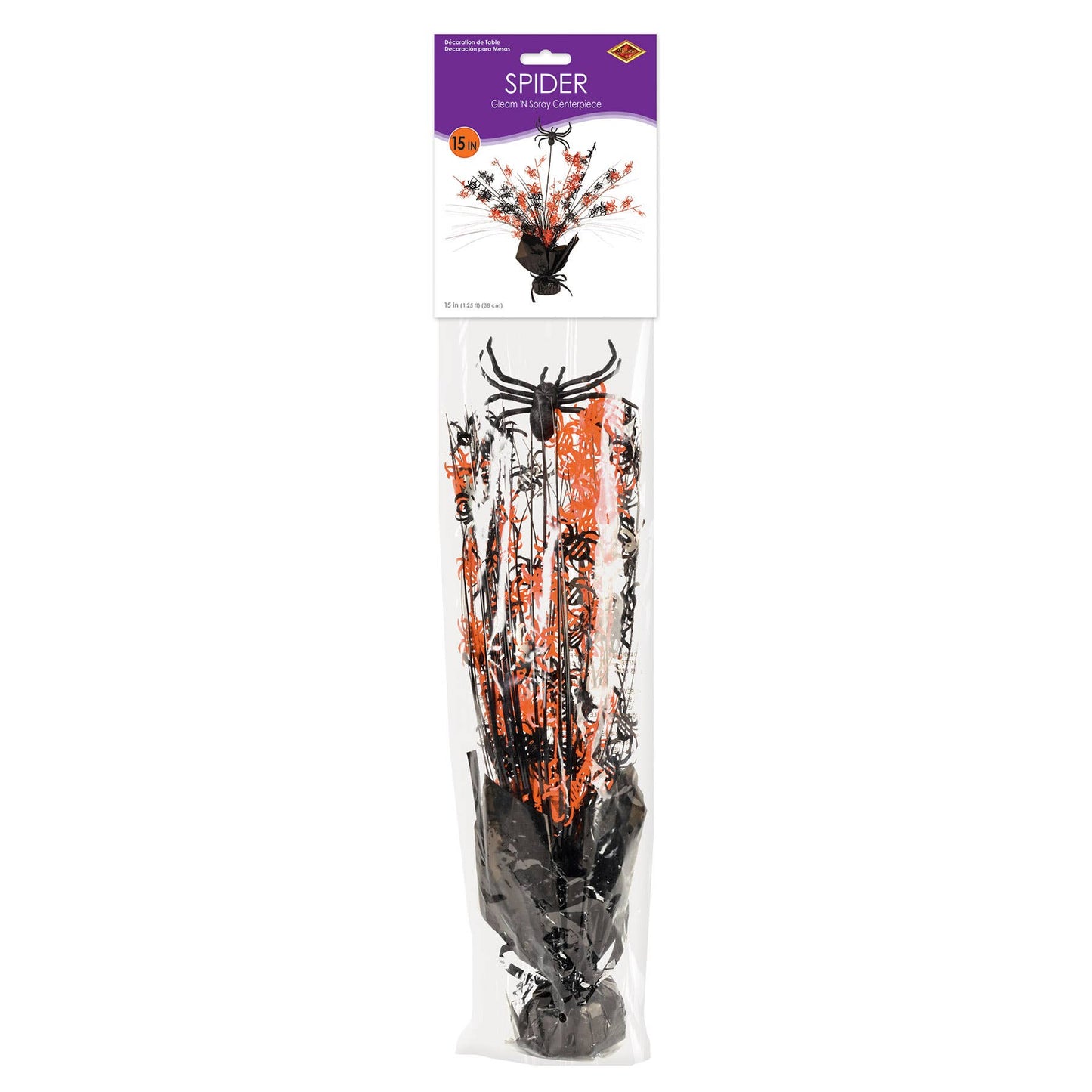 Spider Gleam 'N Spray 15" Centerpiece, Black and Orange