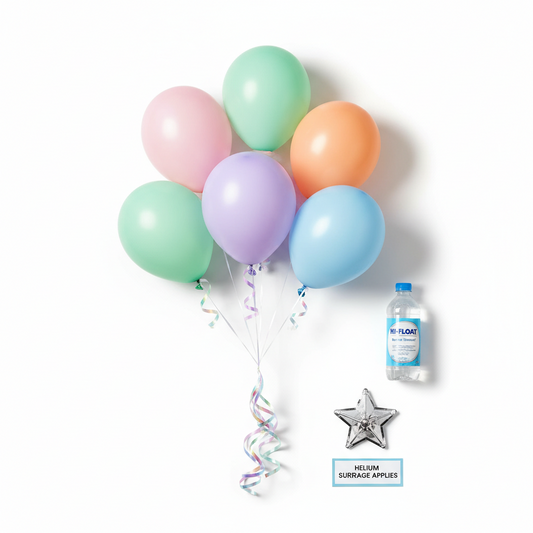 Party Balloon Bundle – 12" Kalisan Macaron (5-Pack + Helium + Hi-Float)